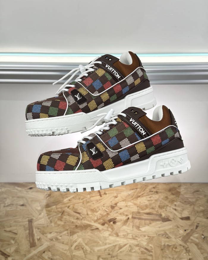 NIGO Louis Vuitton LV Trainer Maxi Men's Solid Color Leather Lace Up Low Top Board Shoes #nigo76332