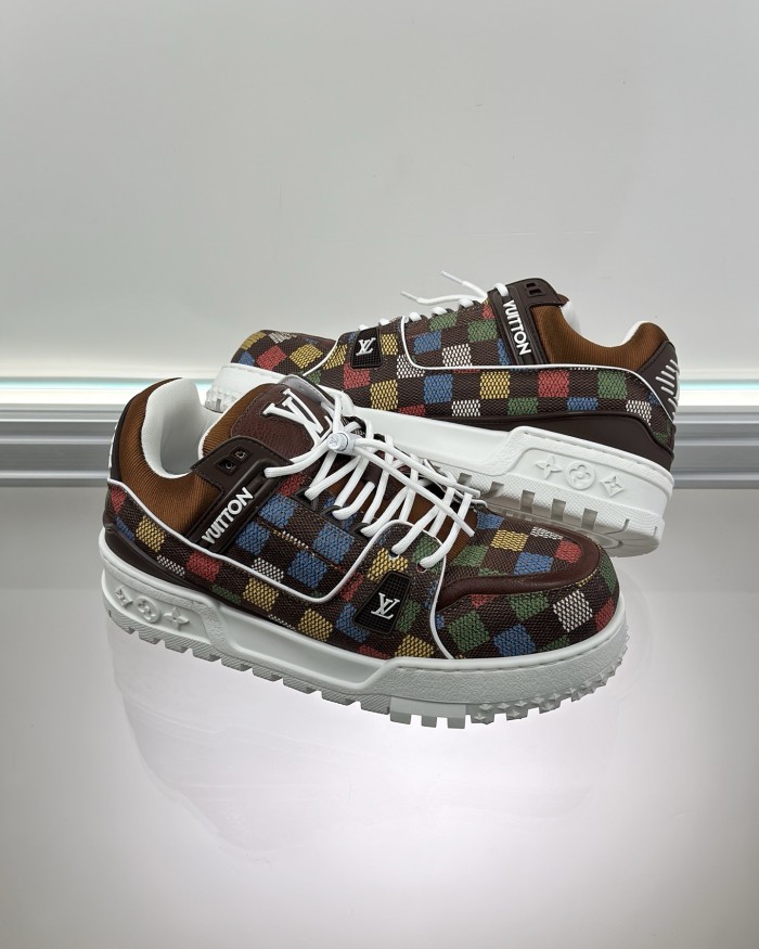 NIGO Louis Vuitton LV Trainer Maxi Men's Solid Color Leather Lace Up Low Top Board Shoes #nigo76332