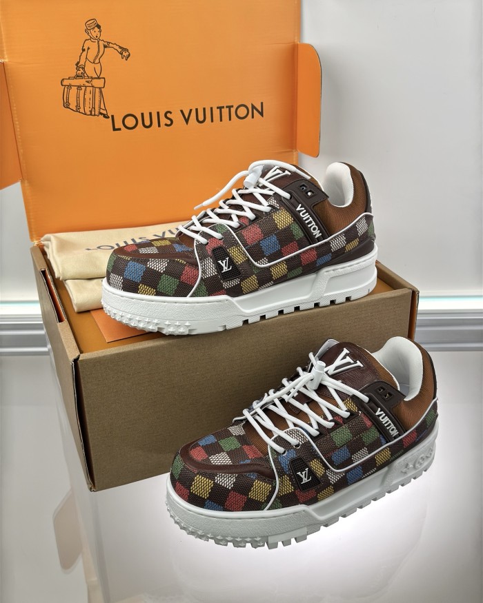 NIGO Louis Vuitton LV Trainer Maxi Men's Solid Color Leather Lace Up Low Top Board Shoes #nigo76332