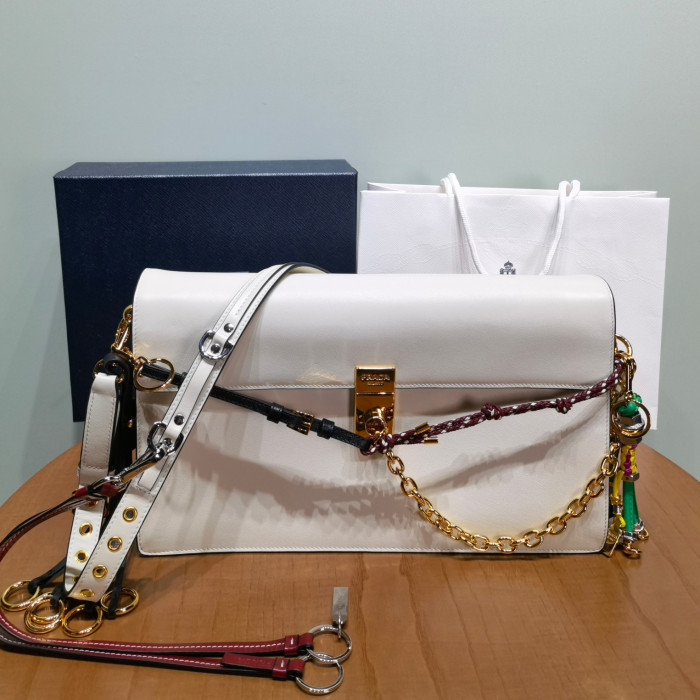 NIGO Prada Soft Sound Women's Metal Parts Snap Button Flap Closure Solid Color Leather Crossbody Shoulder Bag Bags #nigo76359