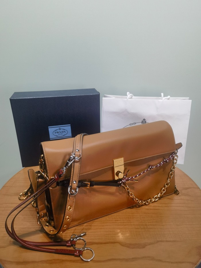 NIGO Prada Soft Sound Women's Metal Parts Snap Button Flap Closure Solid Color Leather Crossbody Shoulder Bag Bags #nigo76359