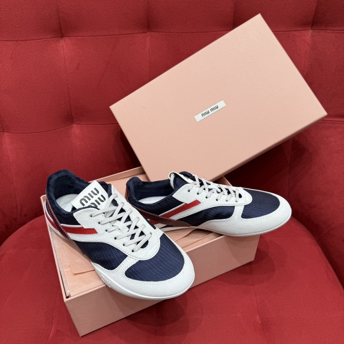 NIGO MiuMiu Women's Four Seasons Colorblock Gymnasium Tech Fabric Fabric and Suede Leather Low Top Lace-Up Sneakers Shoes #nigo76373