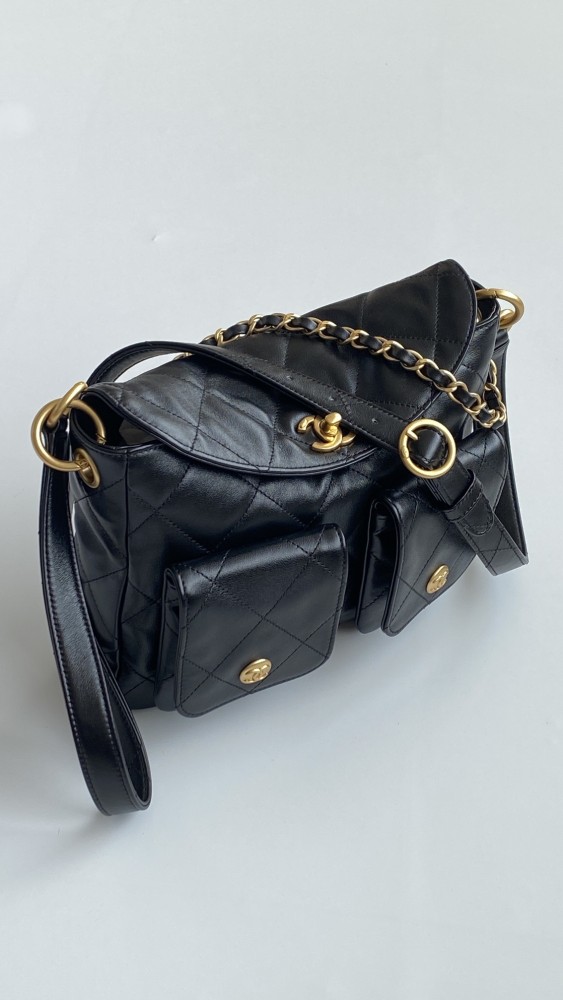 NIGO Chanel Supple Twins Women's Solid Color Diamond Pattern Gold Buckle Chain Glossy Cowhide Shoulder Crossbody Bag Bags #nigo76371