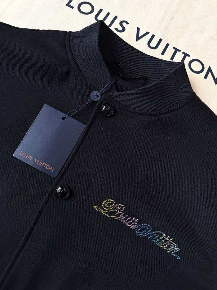 NIGO Louis Vuitton Men's Spring And Fall Solid Color Mixed Leather Single Breasted Drawstring Baseball Jacket #nigo76378