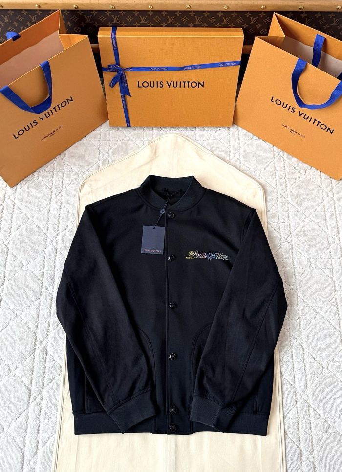 NIGO Louis Vuitton Men's Spring And Fall Solid Color Mixed Leather Single Breasted Drawstring Baseball Jacket #nigo76378