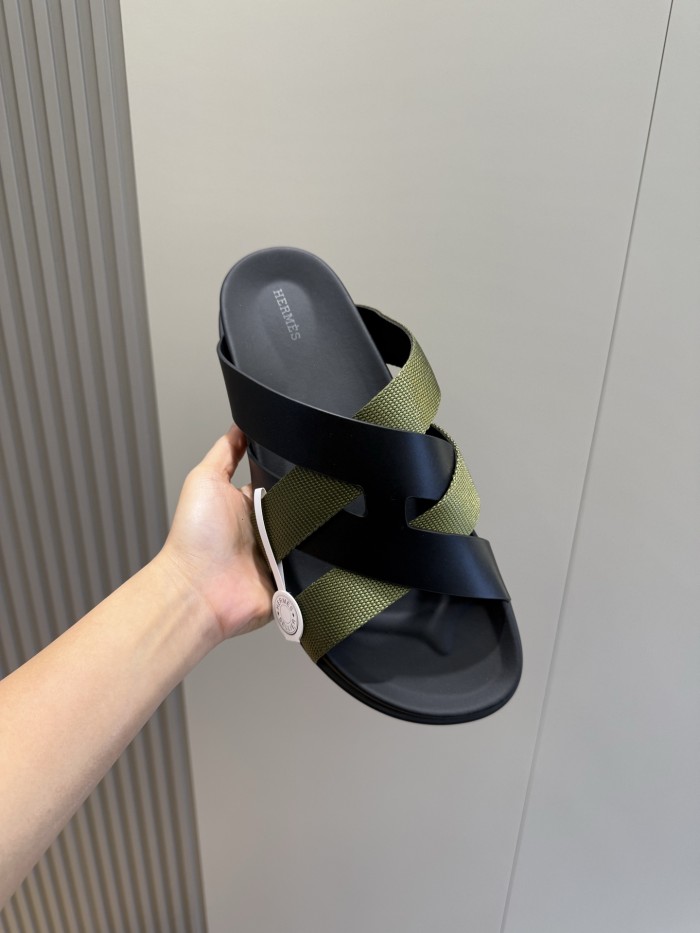 NIGO Hermes Men's Summer Solid Color Leather Suede Patchwork Sandals Slippers Shoes #nigo76385