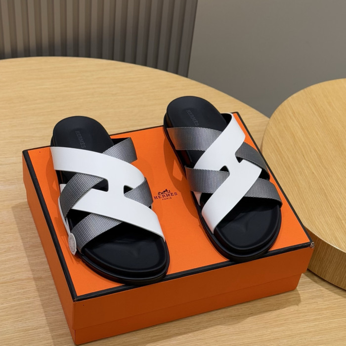 NIGO Hermes Men's Summer Solid Color Leather Suede Patchwork Sandals Slippers Shoes #nigo76385