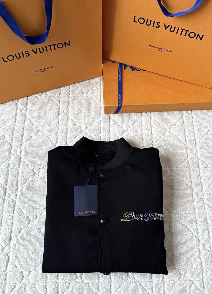 NIGO Louis Vuitton Men's Spring And Fall Solid Color Mixed Leather Single Breasted Drawstring Baseball Jacket #nigo76378