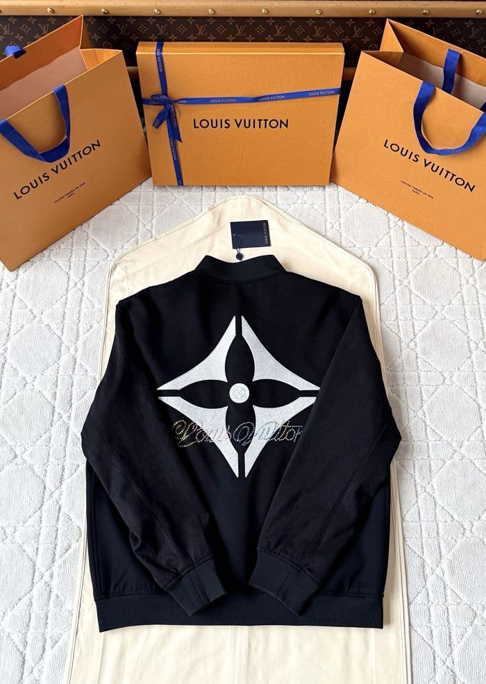 NIGO Louis Vuitton Men's Spring And Fall Solid Color Mixed Leather Single Breasted Drawstring Baseball Jacket #nigo76378