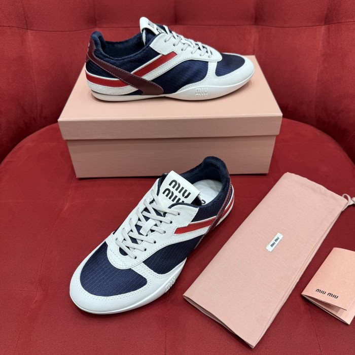 NIGO MiuMiu Women's Four Seasons Colorblock Gymnasium Tech Fabric Fabric and Suede Leather Low Top Lace-Up Sneakers Shoes #nigo76373