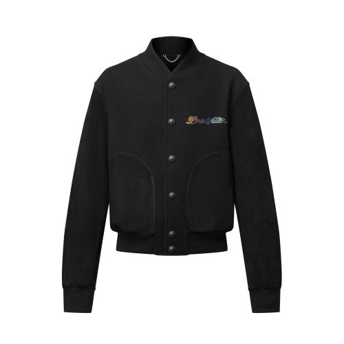 NIGO Louis Vuitton Men's Spring And Fall Solid Color Mixed Leather Single Breasted Drawstring Baseball Jacket #nigo76378