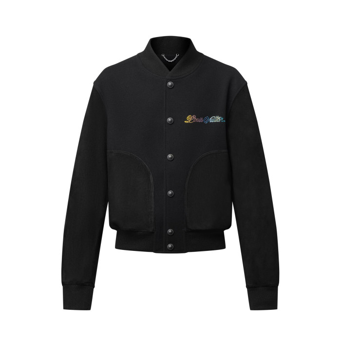 NIGO Louis Vuitton Men's Spring And Fall Solid Color Mixed Leather Single Breasted Drawstring Baseball Jacket #nigo76378
