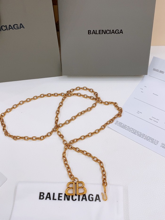 NIGO Balenciaga Women's Monaco Aged Gold Brass BB Print Chain Belt #nigo76374