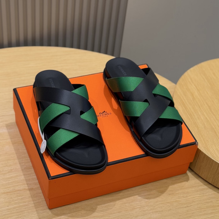 NIGO Hermes Men's Summer Solid Color Leather Suede Patchwork Sandals Slippers Shoes #nigo76385