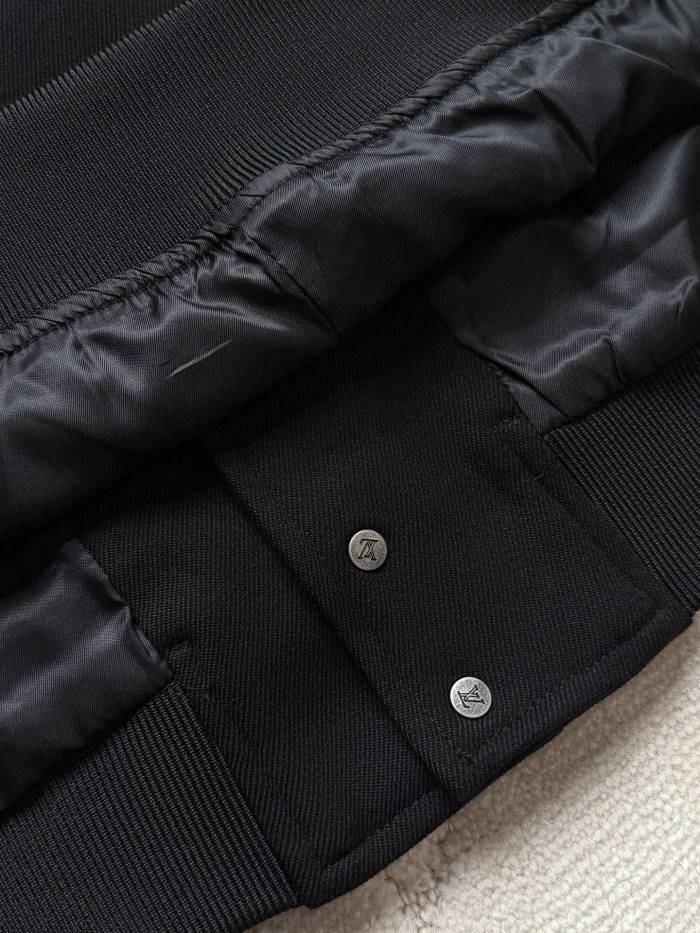 NIGO Louis Vuitton Men's Spring And Fall Solid Color Mixed Leather Single Breasted Drawstring Baseball Jacket #nigo76378