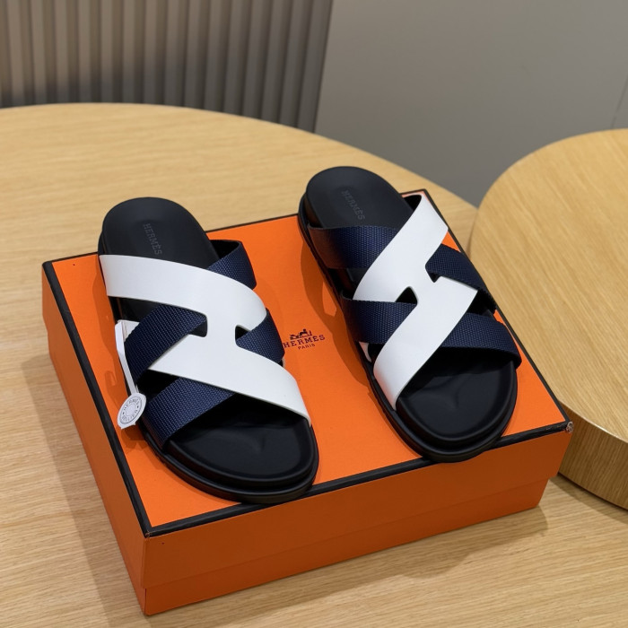NIGO Hermes Men's Summer Solid Color Leather Suede Patchwork Sandals Slippers Shoes #nigo76385