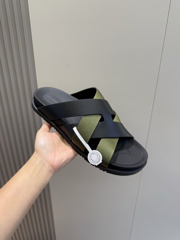 NIGO Hermes Men's Summer Solid Color Leather Suede Patchwork Sandals Slippers Shoes #nigo76385