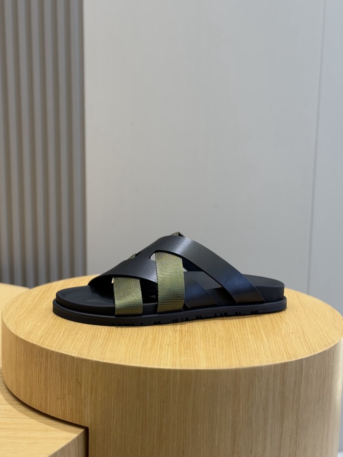 NIGO Hermes Men's Summer Solid Color Leather Suede Patchwork Sandals Slippers Shoes #nigo76385