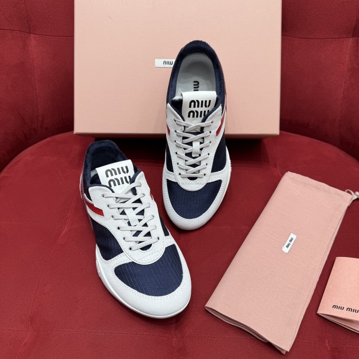 NIGO MiuMiu Women's Four Seasons Colorblock Gymnasium Tech Fabric Fabric and Suede Leather Low Top Lace-Up Sneakers Shoes #nigo76373