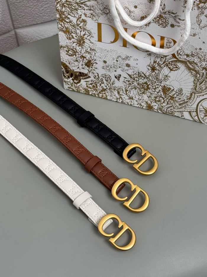 NIGO Dior Women's Embroidered Diamond Check Brass Buckle Solid Color Cow Leather Belt #nigo76369