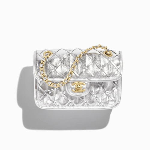 NIGO Chanel Women's Silver Lattice Chain Metallic Mirror Calfskin Shoulder Crossbody Bag Bags #nigo76372