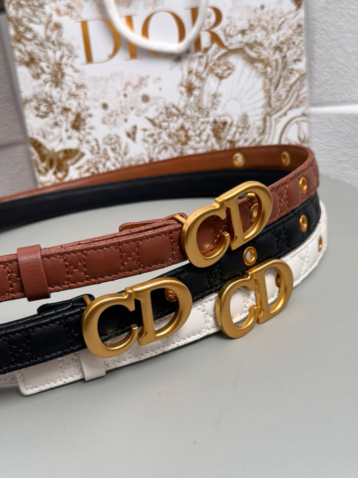 NIGO Dior Women's Embroidered Diamond Check Brass Buckle Solid Color Cow Leather Belt #nigo76369