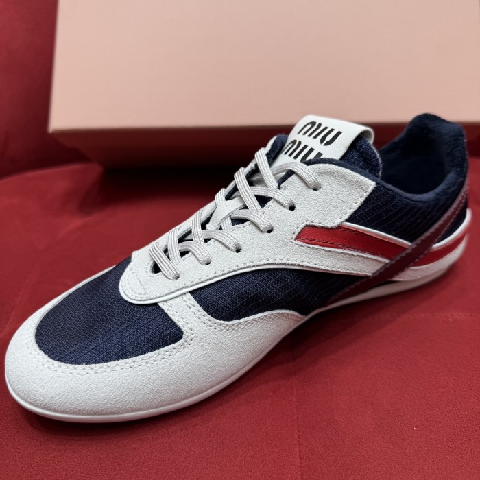 NIGO MiuMiu Women's Four Seasons Colorblock Gymnasium Tech Fabric Fabric and Suede Leather Low Top Lace-Up Sneakers Shoes #nigo76373