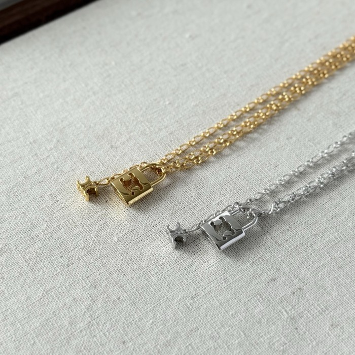 NIGO Celine LOCK TRIOMPHE Women's Solid Color Lock Pendant Brass Necklace Jewelry Accessories #nigo76395
