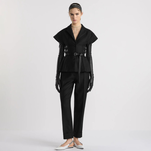 NIGO Dior Women's Spring And Summer Black Short-Sleeved Wool Jacket Lapel Waist Removable Leather Buckle Fashion Temperament Jacket Ngvp #nigo1479