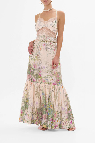 NIGO Camilla Women's Summer Floral Printed Silk Hemp Hem Ruffle Casual Long Half Skirt Ngvp #nigo1438