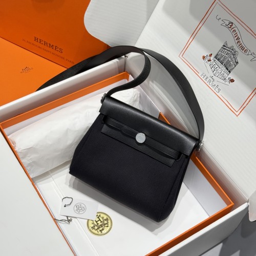 NIGO Hermes H -Mini Herbag Women's Color Blocking Metal Buckle Canvas and Cowhide Handbag Shoulder Satchel Bag Bags #nigo76411