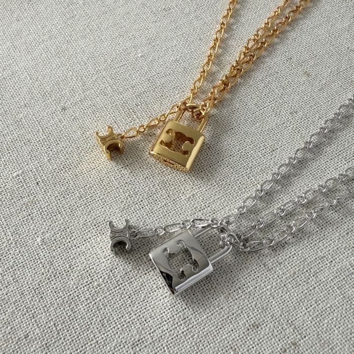NIGO Celine LOCK TRIOMPHE Women's Solid Color Lock Pendant Brass Necklace Jewelry Accessories #nigo76395