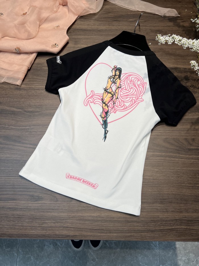 NIGO Chrome Hearts Women's Summer Colorblocked Letter Printed Cotton Round Neck Short Sleeve T-Shirt #nigo76414