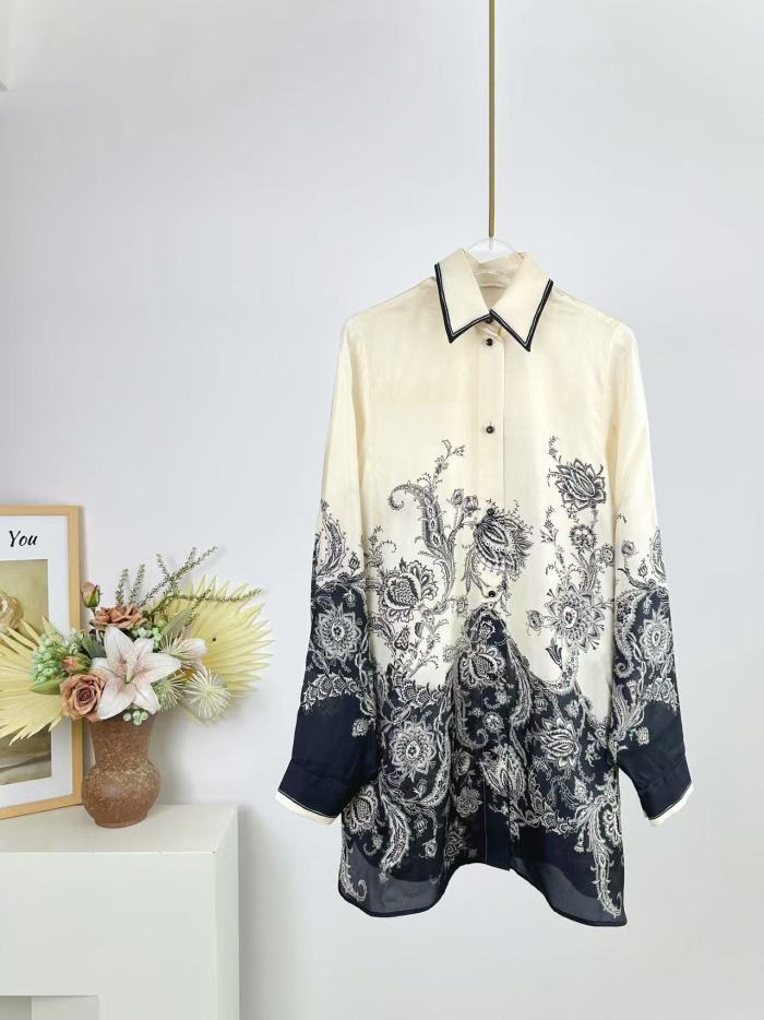 NIGO Zimmermann Women's Spring Summer Black Floral Pattern Single Breasted Long Sleeve Shirt Drawstring Tie Casual Pants Set Suit #nigo76415