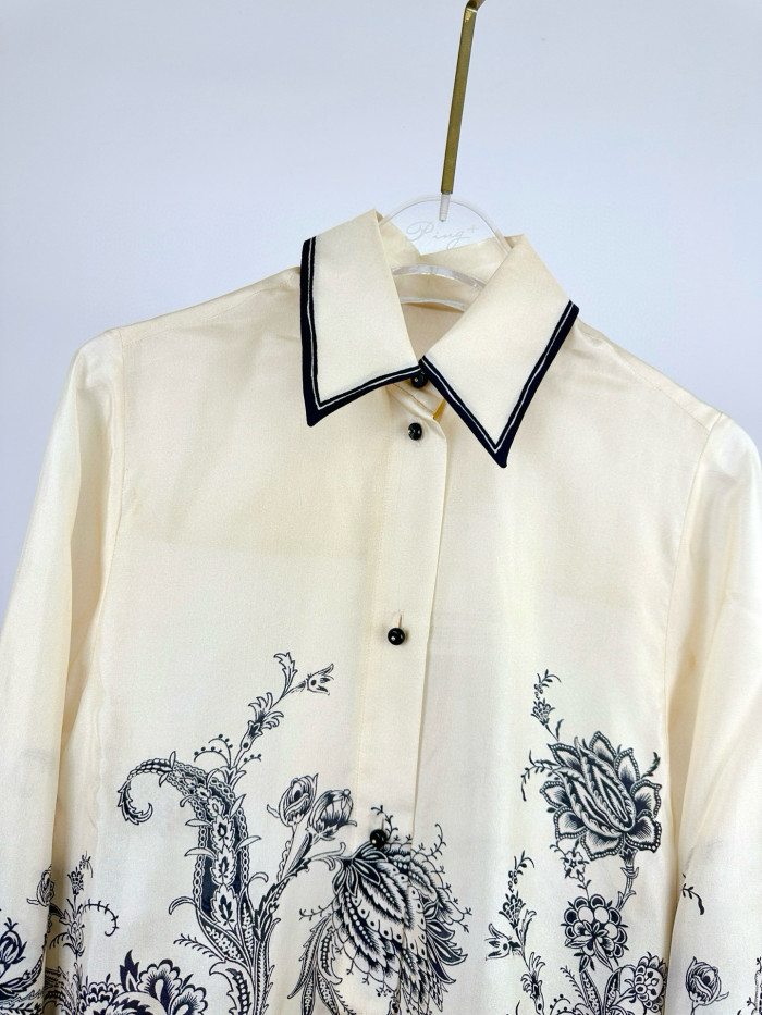 NIGO Zimmermann Women's Spring Summer Black Floral Pattern Single Breasted Long Sleeve Shirt Drawstring Tie Casual Pants Set Suit #nigo76415