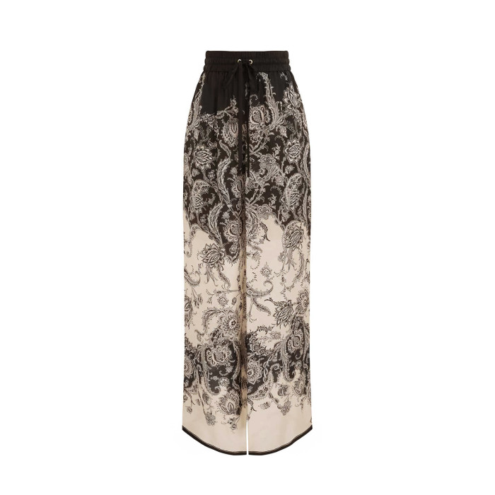 NIGO Zimmermann Women's Spring Summer Black Floral Pattern Single Breasted Long Sleeve Shirt Drawstring Tie Casual Pants Set Suit #nigo76415