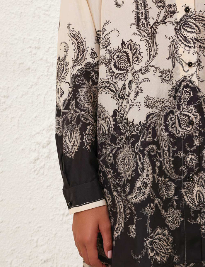 NIGO Zimmermann Women's Spring Summer Black Floral Pattern Single Breasted Long Sleeve Shirt Drawstring Tie Casual Pants Set Suit #nigo76415