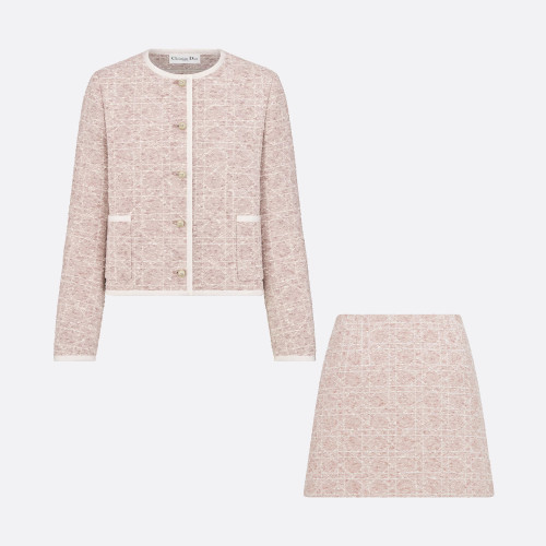 NIGO Dior Women's Spring and Autumn Solid Color Vine Check Tweed Single Breasted Long Sleeve Jacket Casual Half Skirt Suit Set #nigo76422