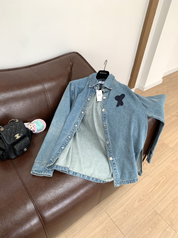 NIGO Ami Men's And Women's Spring And Fall Solid Color Embroidered Logo Single Breasted Long Sleeved Denim Jacket #nigo76447
