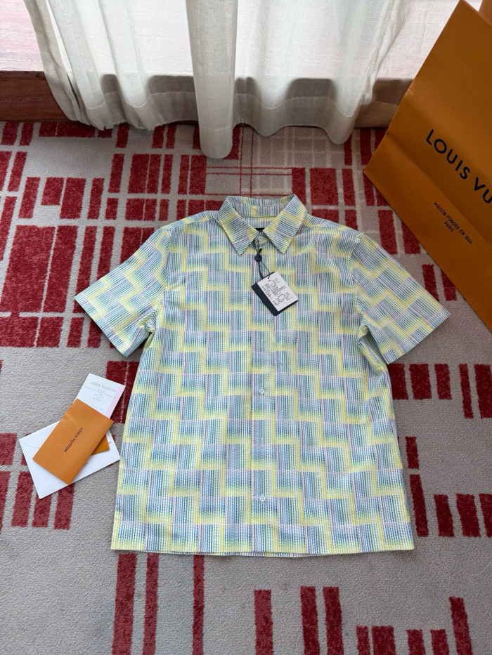 NIGO Louis Vuitton Men's Summer Rainbow Letter Print Single Breasted Short Sleeve Shirt #nigo76439