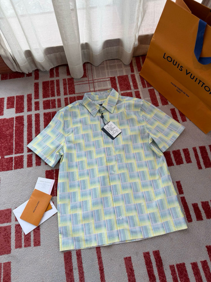 NIGO Louis Vuitton Men's Summer Rainbow Letter Print Single Breasted Short Sleeve Shirt #nigo76439