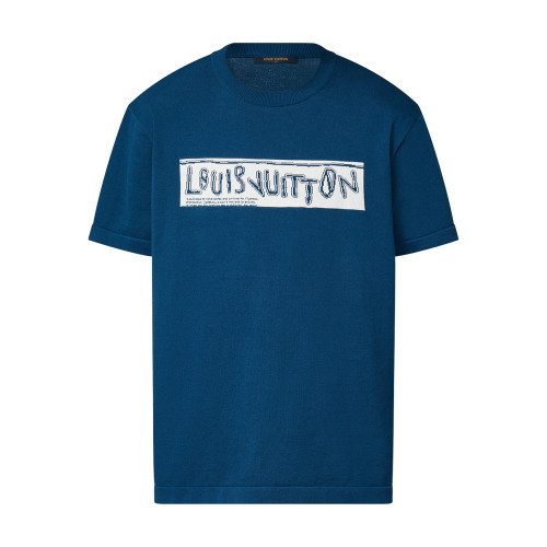 NIGO Louis Vuitton Men's Summer Blue Letter Printed Straight Round Neck Cotton Short Sleeve T-Shirt #nigo76457