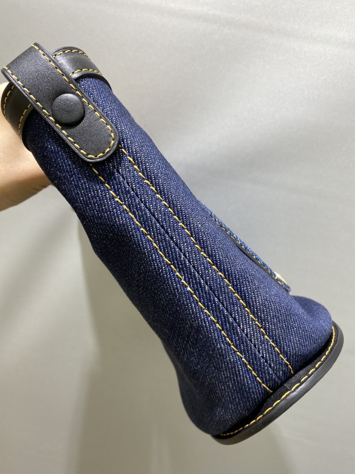 NIGO Delvaux Pin Bucket Women's Outer Stitching Solid Color Denim Patchwork Leather Tote Shoulder Bag Bags #nigo76453