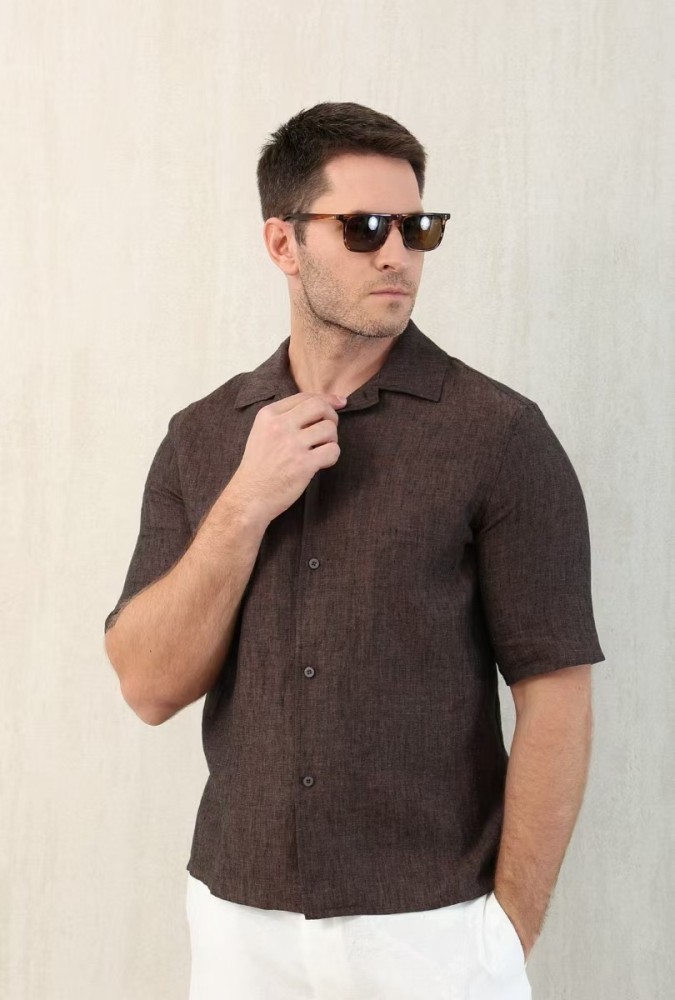 NIGO Brunello Cucinelli Men's Linen Loose Summer Single-Breasted Solid Color Lapel Short Sleeve Shirt Ngvp #nigo1454