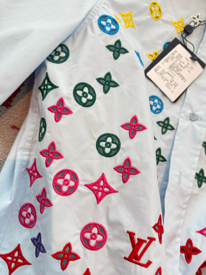 NIGO Louis Vuitton Men's and Women's Embroidered Logo Printed Single Breasted Solid Color Short Sleeve Shirt #nigo76469
