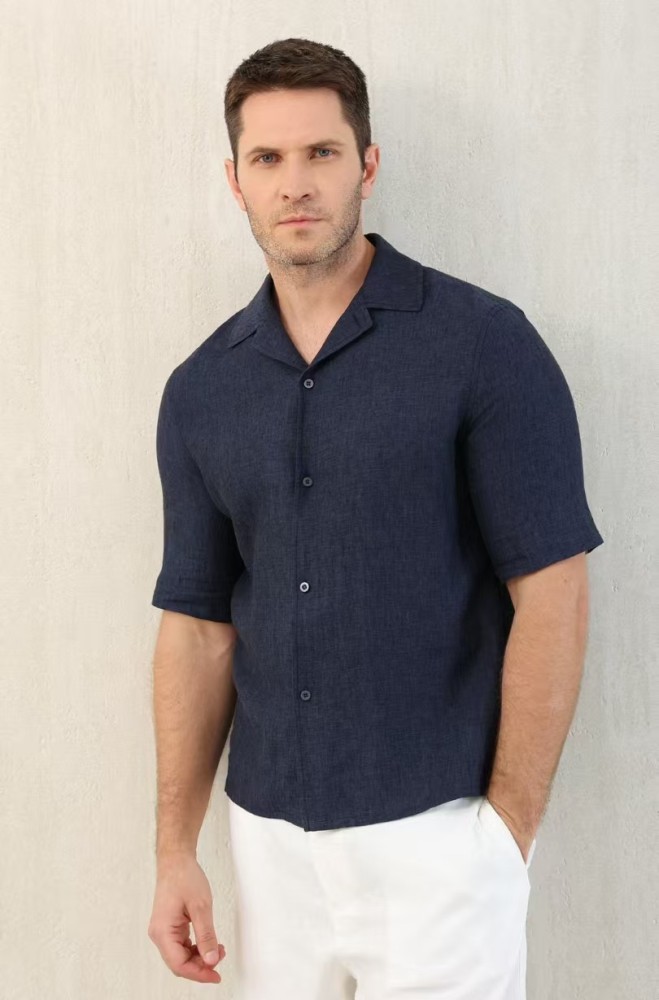 NIGO Brunello Cucinelli Men's Linen Loose Summer Single-Breasted Solid Color Lapel Short Sleeve Shirt Ngvp #nigo1454