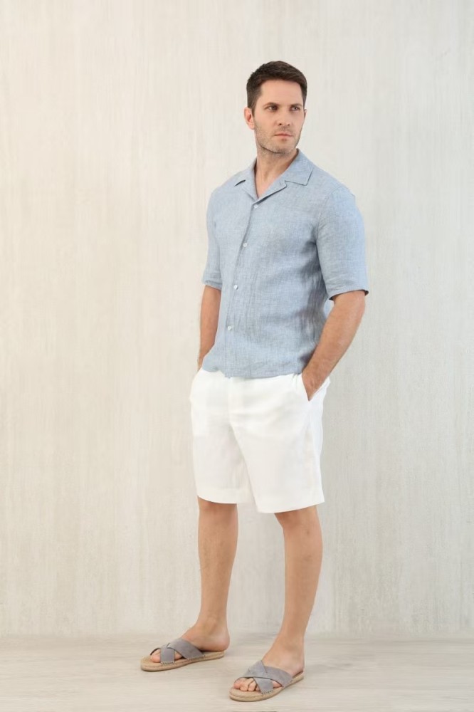 NIGO Brunello Cucinelli Men's Linen Loose Summer Single-Breasted Solid Color Lapel Short Sleeve Shirt Ngvp #nigo1454