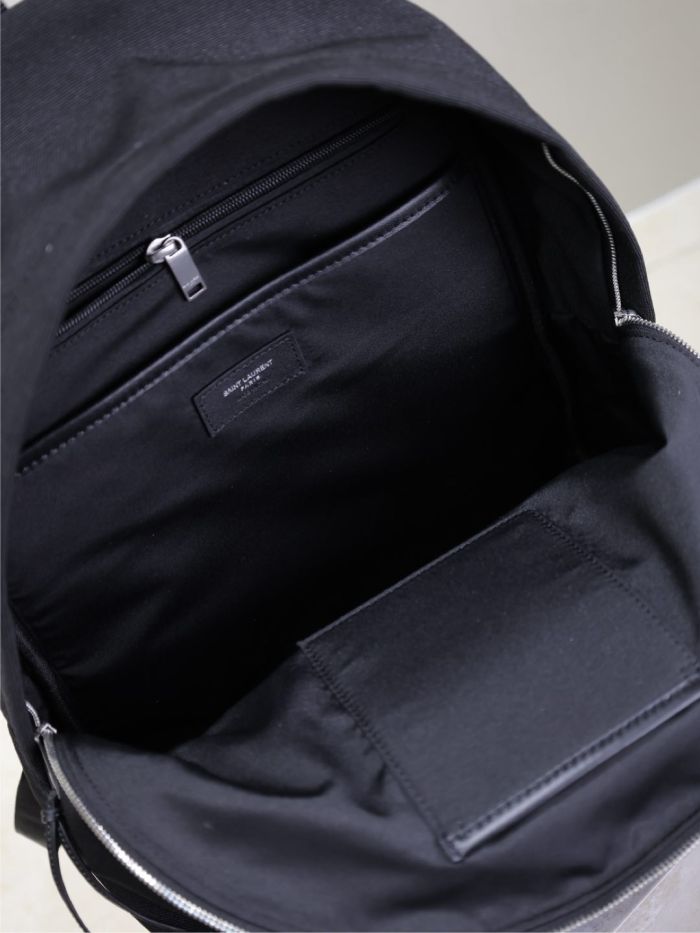 NIGO CITY Saint Laurent Embroidered Letter Fabric Leather Panel Backpack Schoolbag Bag Bags #nigo76462