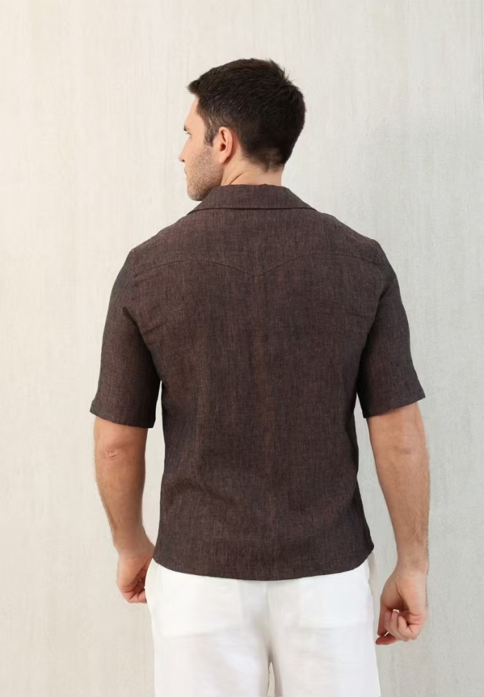NIGO Brunello Cucinelli Men's Linen Loose Summer Single-Breasted Solid Color Lapel Short Sleeve Shirt Ngvp #nigo1454