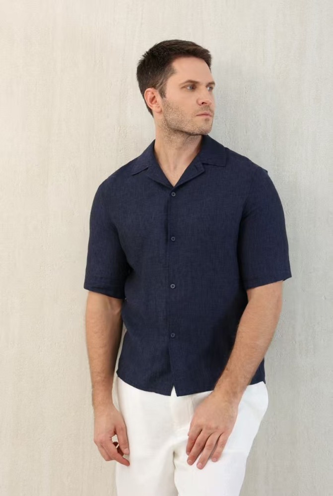 NIGO Brunello Cucinelli Men's Linen Loose Summer Single-Breasted Solid Color Lapel Short Sleeve Shirt Ngvp #nigo1454